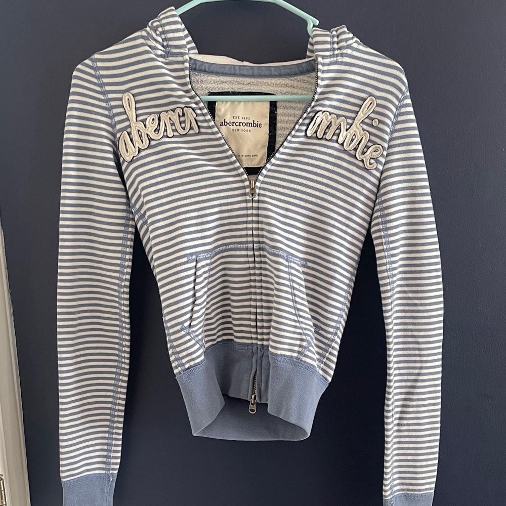 Abercrombie & Fitch Girls Blue and White Striped Zip Hoodie